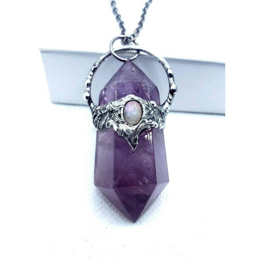 Moonstone and amethyst crystal Necklace cosplay handmade gothic fantasy style